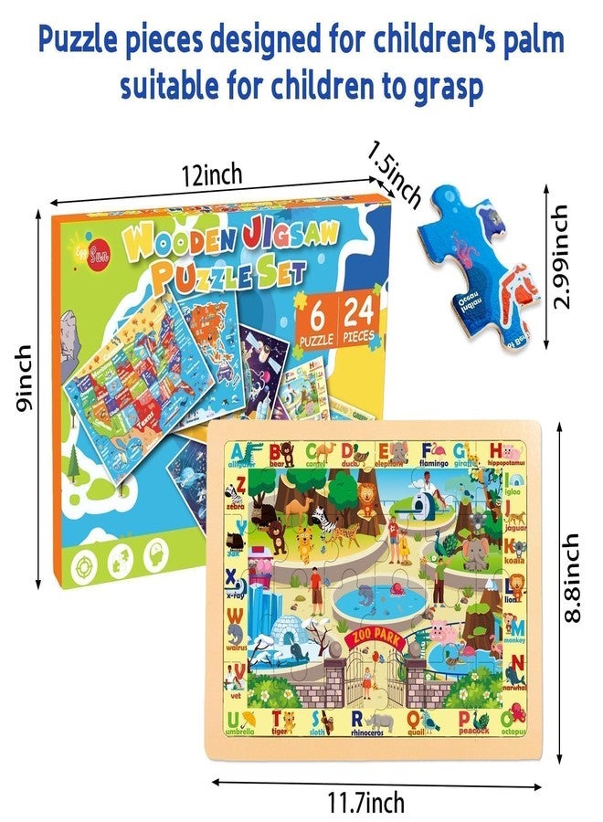 EggSun Christmas Wooden Puzzles for Toddlers 3-5,6 Packs 24Pcs Jigsaw Wooden Solar System Puzzles for Ages 4-8,Preschool Educational Brain Toys Gifts for Boys and Girls 2 4 3 5 Year Old（World Map） - Image 3